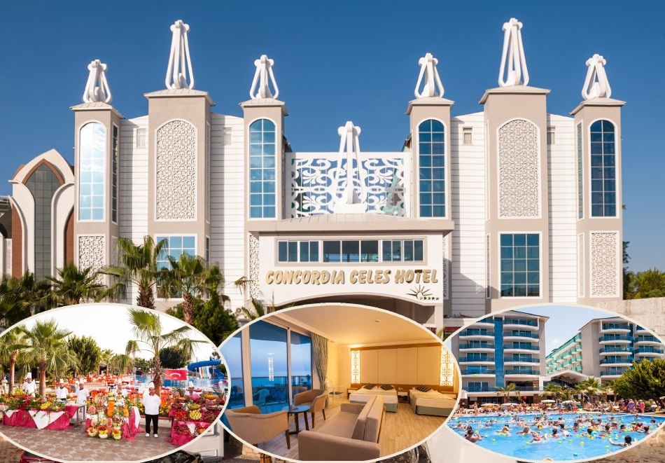 Лято в хотел CONCORDIA CELES HOTEL 5*Алания, Турция! Автобусен транспорт + 7 нощувки на човек на база Ultra All Inclusive + басейни и водни пързалки. Дете до 12.99 г. БЕЗПЛАТНО!