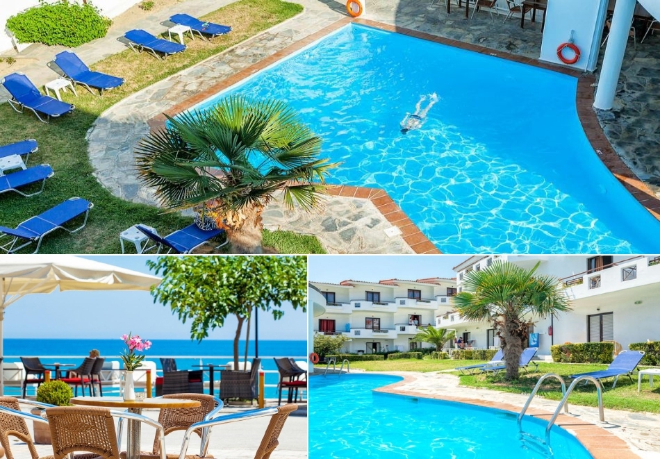 На първа линия в Xenios Dolphin Beach Hotel***, Касандра, Гърция! 5+ нощувки на човек със закуски и вечери + басейн