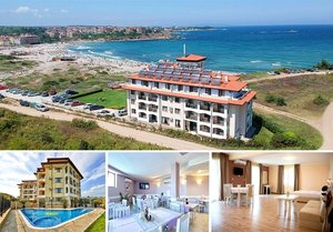 На ПЪРВА линия в Царево! Нощувка на човек на база All inclusive Light + басейн от хотел Томас Резиденс