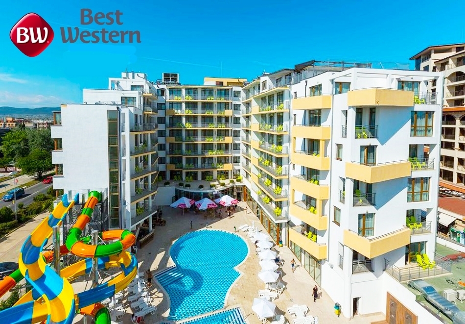 Април и май в Слънчев бряг! Нощувка на човек на база All Inclusive + отопляем външен басейн с пързалки в хотел Бест Уестърн Премиум Ин****