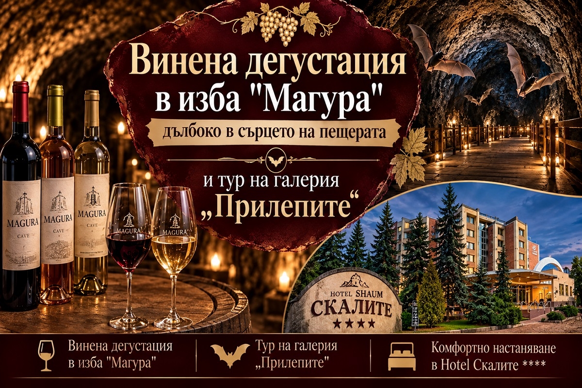 Винен тур край Белоградчик: Нощувка със закуска на човек + дегустация във винарска изба "Магура" - Дълбоко в сърцето на пещерата + басейн с релакс зона в хотел Скалите
