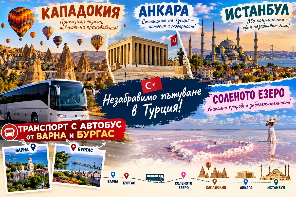 Екскурзия до Кападокия, Анкара и Истанбул: Транспорт от Варна и Бургас + 5 нощувки на човек със закуски и 3 вечери + посещение на Соленото езеро от ТА Йонека Турс