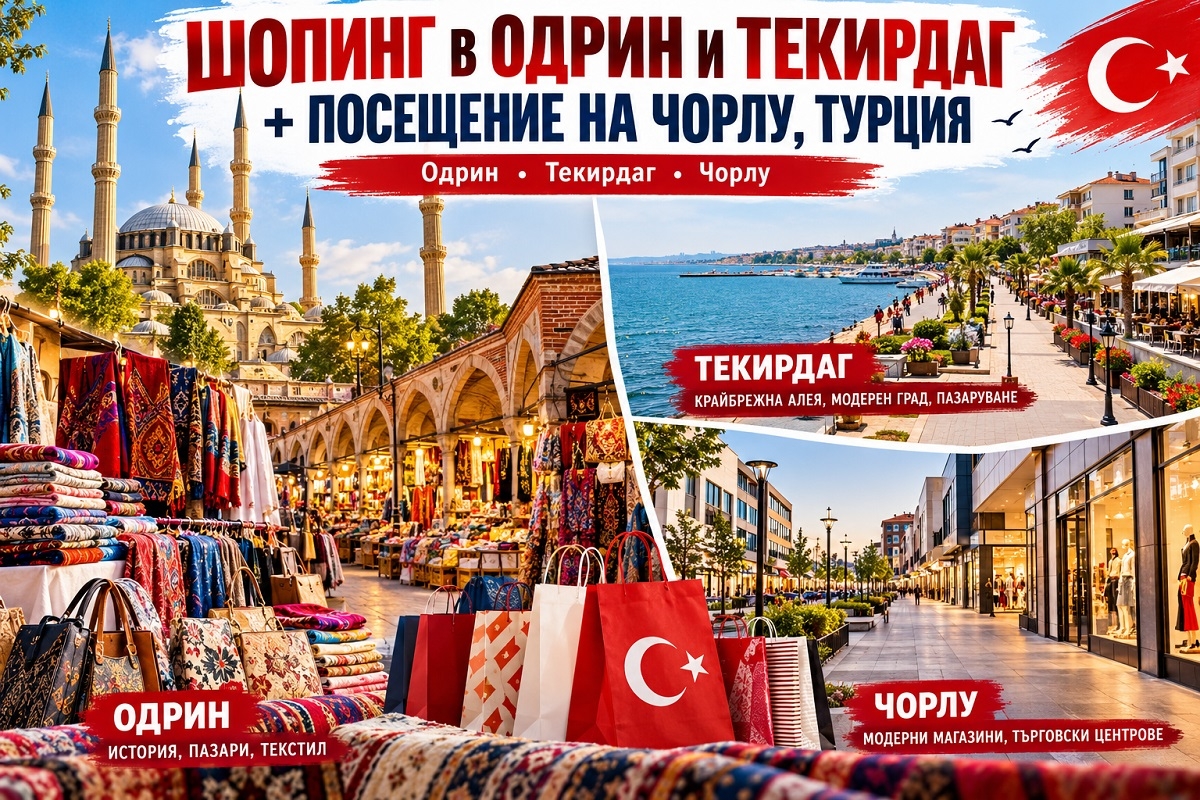 Екскурзия до Чорлу и Текирдаг, Турция: Транспорт + нощувка на човек със закуска в хотел 3* + посещение на Одрин от ТА Синтика Травел