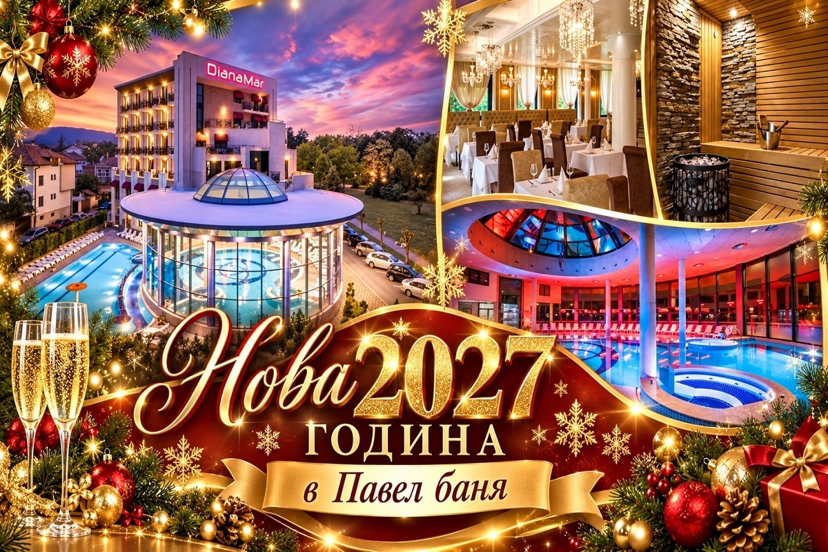 Нова 2027 година в Павел баня: 3 или 4 нощувки със закуски и вечери + Празнична програма с DJ и изпълнители + минерален басейн и релакс център в Балнеохотел Дианамар 5*